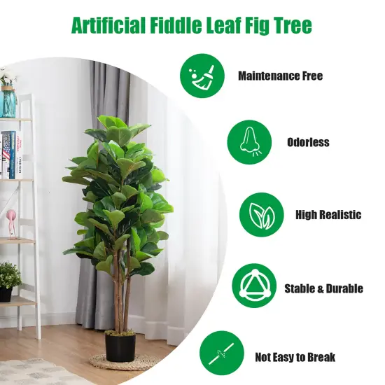 Costway 4ft Artificial Fiddle Leaf Fig Tree Indoor Outdoor Office Decorative Planter {4}