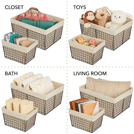 mDesign Metal Household Storage Basket with Fabric Liner, Set of 3 {3}