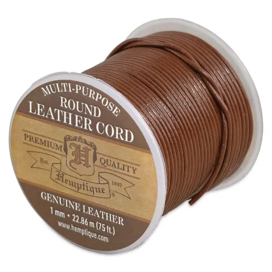 Hemptique Round Leather Cord - Brown, 1 mm {1}