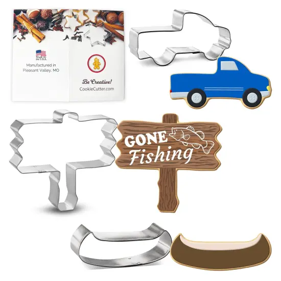Gone Fishing Cookie Cutter 2 Pc Set, CookieCutter.com, Tin Plated Steel, Handmade in the USA {1}