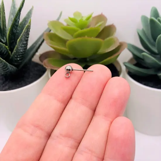 4, 20 or 50 Pieces: Silver 304 Stainless Steel Stud Earring Ball with Loop {3}