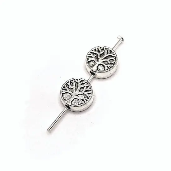 4, 20 or 50 Pieces: Silver Round Tree of Life Spacer Charm Beads - Double Sided {1}