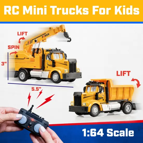 Force1 Mini Construction RC Trucks for Kids - Crane + Dump {2}