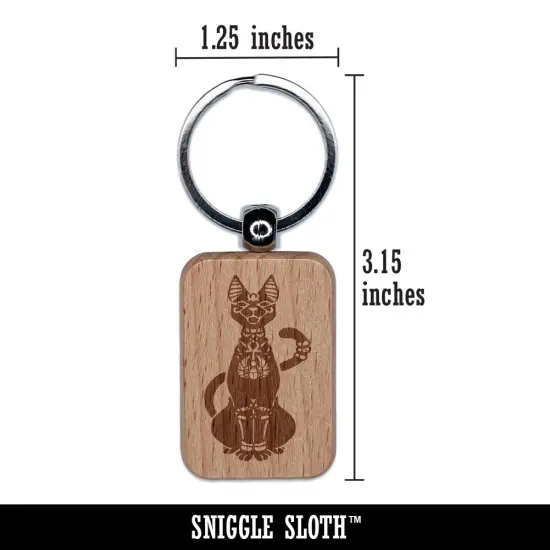 Bastet Feline Egyptian Cat Goddess Engraved Wood Rectangle Keychain Tag Charm {2}