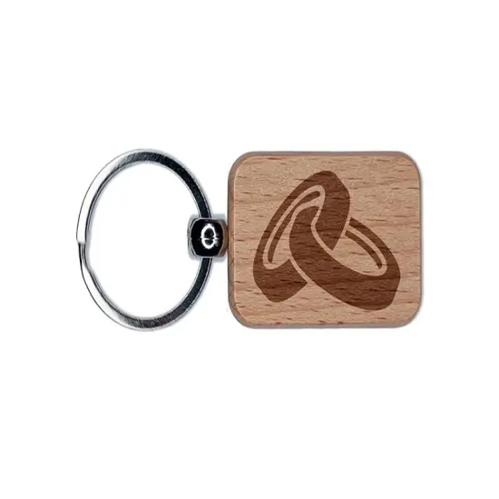 Wedding Ring Bands Rings Engraved Wood Rectangle Keychain Tag Charm {1}