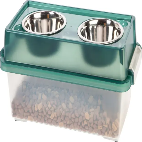 IRIS USA 2-in-1 Elevated Dog Bowls Feeder with Airtight Pet Food Storage Container {1}