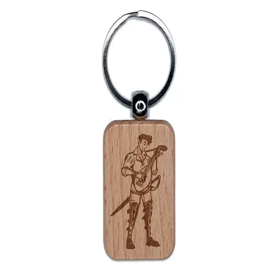 RPG Class Bard Musician Engraved Wood Rectangle Keychain Tag Charm {1}