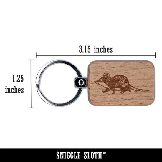Cute Chubby Rat Walking Engraved Wood Rectangle Keychain Tag Charm {2}