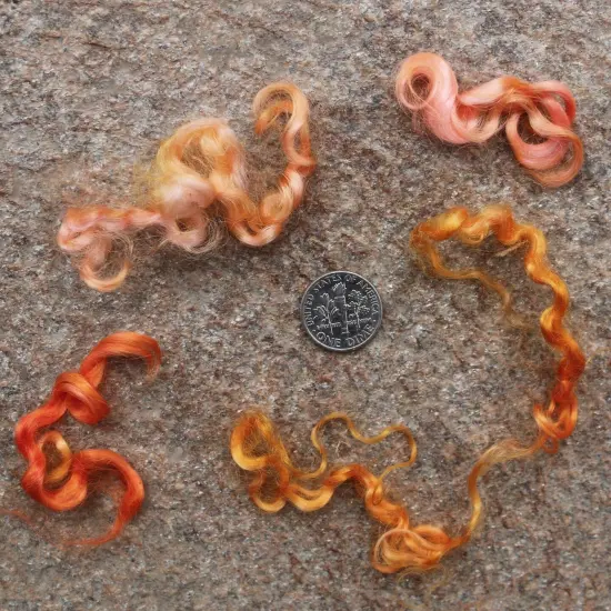 ORANGE MOHAIR LOCKS. Organic Hand-Dyed Curly Wool for Rooting Doll Hair, Felting, Blending, Spinning. 1oz {3}