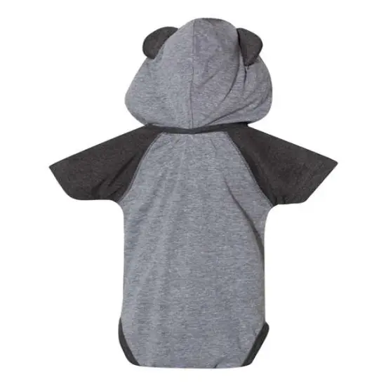 Rabbit Skins&reg; Fine Jersey Infant Short Sleeve Raglan Bodysuit with Hood & Ears Granite Heather {2}