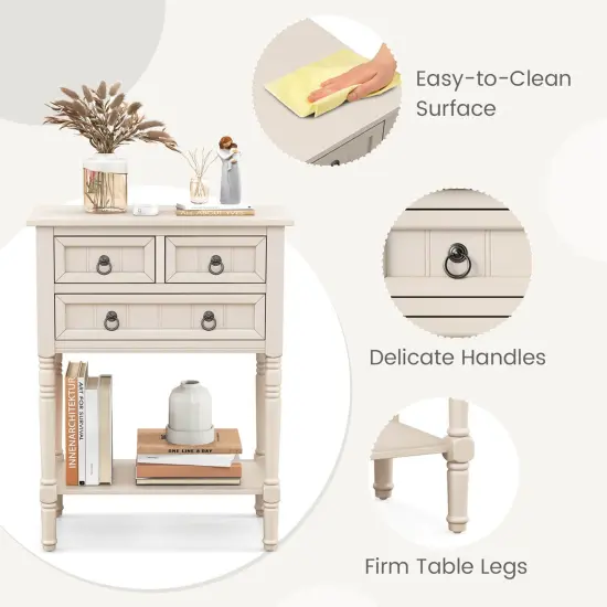 Costway Console Entryway Table with 3 Drawers Open Shelf for Hallway Living Room Beige {5}