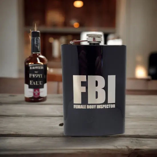 8oz BLACK Female Body Inspector Flask {3}
