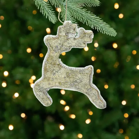 Gallerie II 5.5" Champagne Glitter Leaping Reindeer Silhouette Wood Christmas Ornament Brown {1}