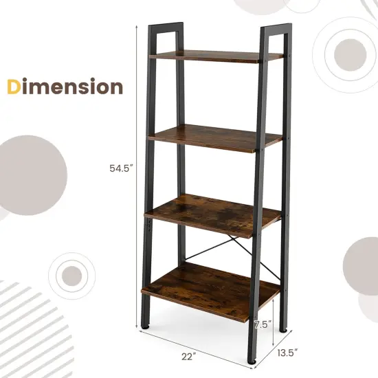 Costway 4-Tier Bookshelf Industrial Display Storage Shelf Plant Flower Stand Metal Frame Brown/Gray {4}