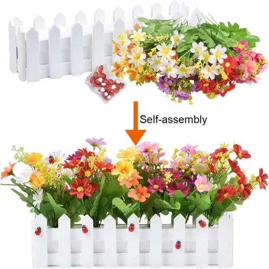 Daisy Dreams: Mixed Color Artificial Flower Plants in Picket Fence Pots - Set of 2 {4}