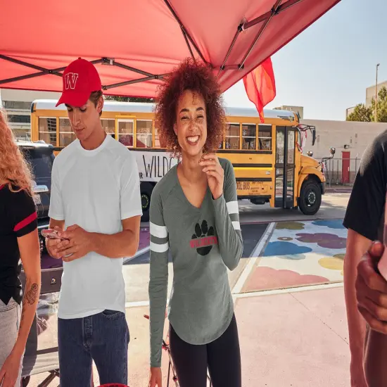 Sport-Tek&reg; Women's Halftime Stripe Long Sleeve V-Neck Tee Vintage heather/ ecr {5}