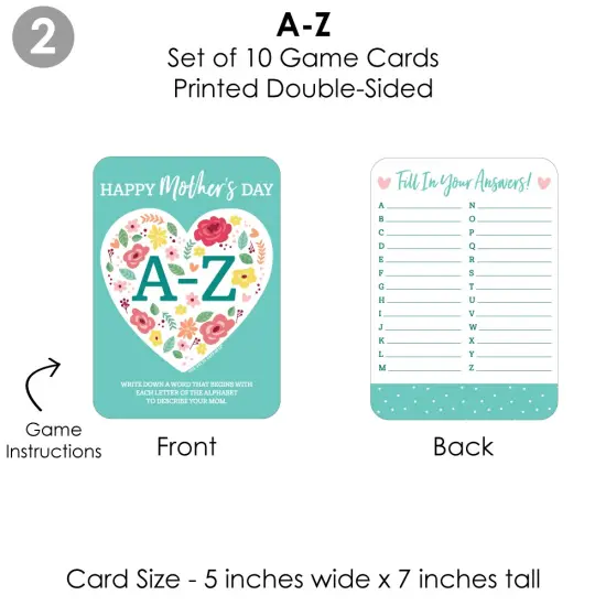 Big Dot of Happiness Colorful Floral Happy Mother's Day - 4 We Love Mom Party Games - 10 Cards Each - Gamerific Bundle {7}