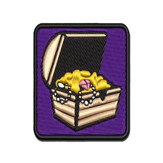 Open Treasure Chest with Gold Pirate Booty Multi-Color Embroidered Iron-On or Hook & Loop Patch Applique {1}