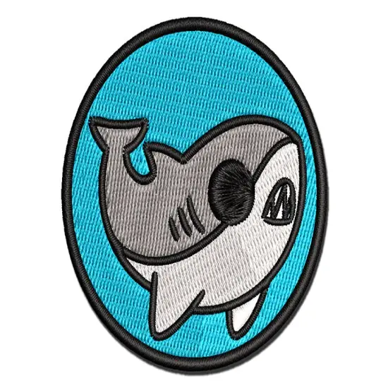 Sweet Kawaii Chibi Shark Multi-Color Embroidered Iron-On or Hook & Loop Patch Applique {1}