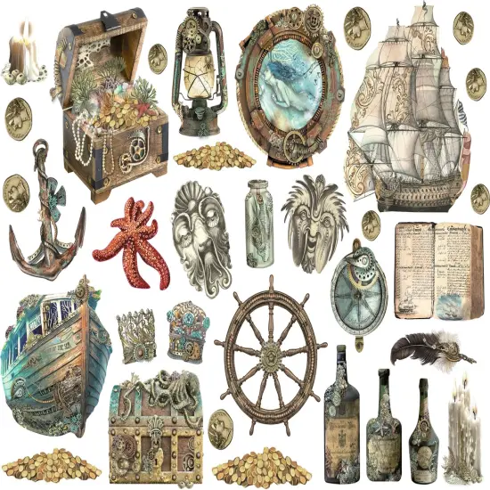 Stamperia Cardstock Ephemera Adhesive Paper Cut Outs-Songs Of The Sea Sailing Ship & Elements {3}