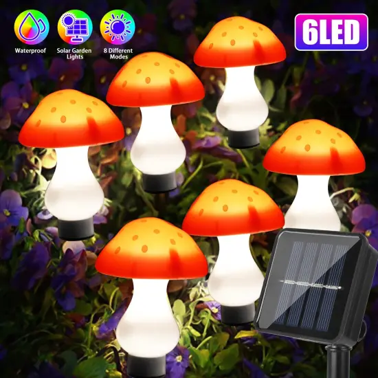 Solar Mushroom Fairy String Lights 6 LED Outdoor Garden Decor Yard Pathway Lamp {1}