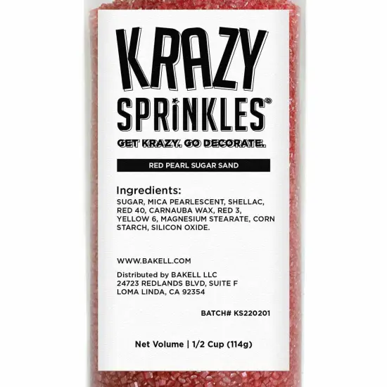 Krazy Sprinkles - Red Pearl Sugar Sand (1/2 Cup, 1x Jar) for Cakes, Ice Cream & Cookies {4}