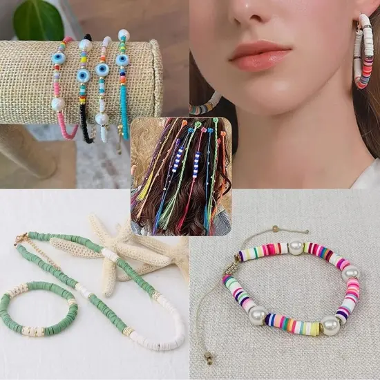 6800 Clay Beads Bracelet Making Kit 24 Colors Spacer Flat Beads for kids Jewelry {3}
