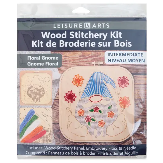 Leisure Arts Wood Stitchery Kit - Gnome Bouquets, Square Panel {1}