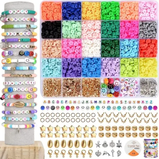 6800 Clay Beads Bracelet Making Kit 24 Colors Spacer Flat Beads for kids Jewelry {2}