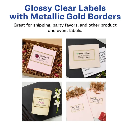 Avery Printable Glossy Clear Labels, 2" x 4" Rectangle Labels, Clear with Metallic Gold Border, Permanent Adhesive, Laser & Inkjet Compatible, 60 Blank Labels (6552) {4}