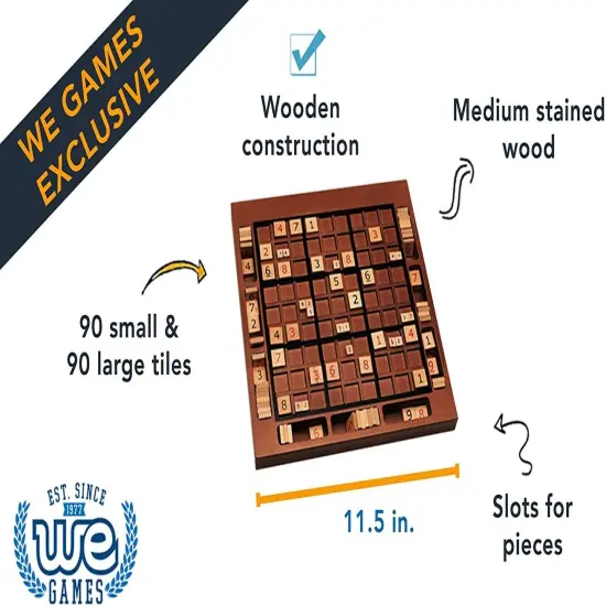 WE Games Wooden Sudoku Board with Storage Slots in Walnut Stain - 11.5 in. {3}