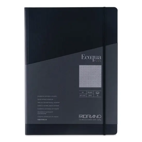 Fabriano Ecoqua Plus Hidden Spiral-Bound Notebook - Black, 11-7/10" x 8-1/4", Dot Grid {1}