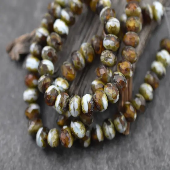 *25* 6x9mm Blended Matte Topaz Blue Turquoise Picasso Fire Polished Rondelle Beads {2}