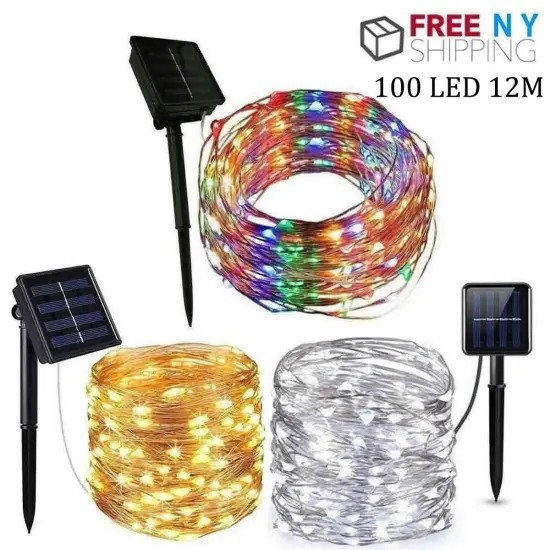 100 LED Solar Power String Fairy Lights Garden Outdoor Party Christmas Lamp White {2}