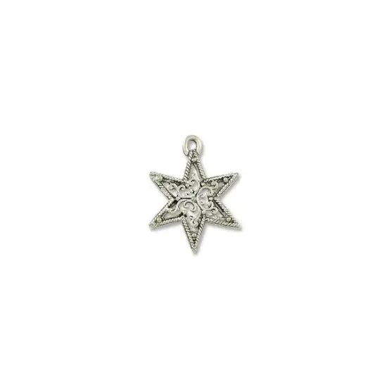 JewelrySupply Pendant | Filigree Star 22mm Pewter Antique Silver Plated {1}