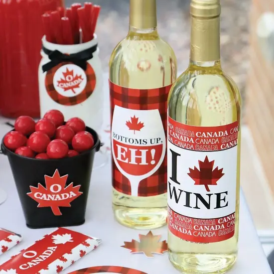 Big Dot of Happiness Canada Day - Canadian Party Decorations for Women and Men - Wine Bottle Label Stickers - Set of 4 {3}