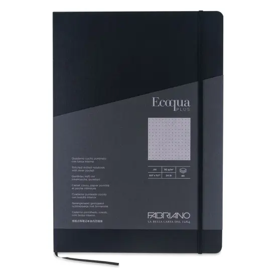Fabriano EcoQua Plus Stitch-Bound Notebook - Black, 8-1/4" x 11-3/4", Dot Grid {1}