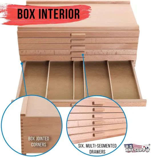 6 Drawer Wood Artist Supply Storage Box - Pastels, Pencils, Pens, Markers, Brushes {2}