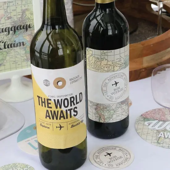 Big Dot of Happiness World Awaits - Travel Theme Decorations for Women and Men - Wine Bottle Label Stickers - Set of 4 {3}