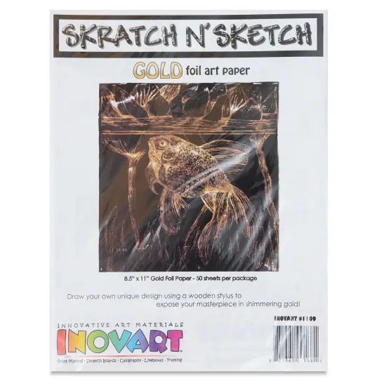 Inovart Skratch N' Sketch Scratch Foil Paper - Gold, Pkg of 50 {1}