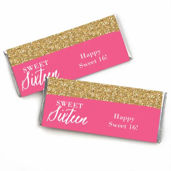 Big Dot of Happiness Chic 16th Birthday - Pink and Gold - Candy Bar Wrappers Birthday Party Favors - Set of 24 {1}