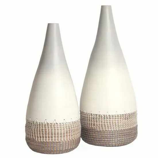 Tall Handwoven Bamboo & Seagrass Floor Vase: Eco-Friendly Home D&eacute;cor Accent - Organic Coastal Boho Chic Decoration -Natural Pottery for Entryway, Living Room, Dining Room, Hallway, Bedroom {3}