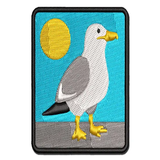 Standing Seagull Bird Multi-Color Embroidered Iron-On or Hook & Loop Patch Applique {1}