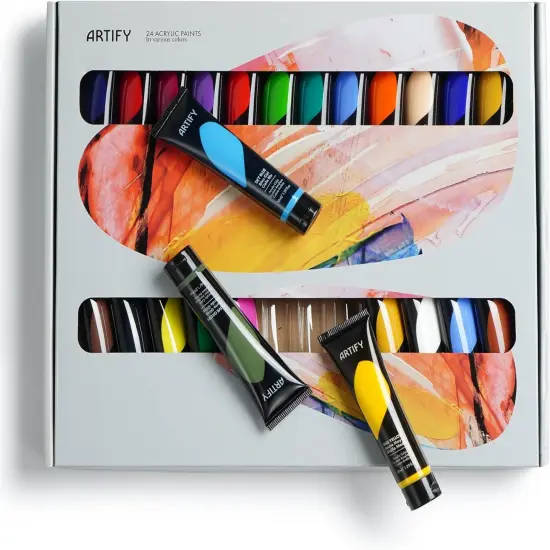 ARTIFY Acrylic Paint, Set Of 24 Color (1.29 oz, 38ml) with a storage box, Rich Pigments, Non Fading, Non Toxic Paints for Artist, Hobby Painters & Kids, Art Supplies for Canvas Painting {1}