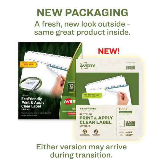 Avery EcoFriendly Recycled Dividers for 3 Ring Binders, 12-Tab, White Tabs, Index Maker Print and Apply Clear Label Strip, 5 Sets for 60 Binder Dividers Total (11582) {2}