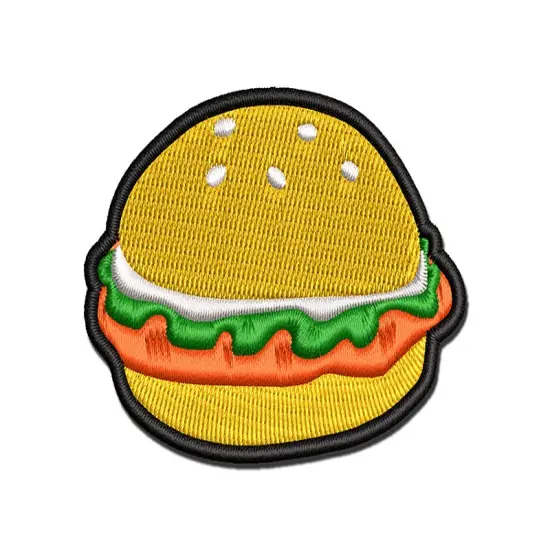 Tasty Chicken Sandwich Burger Fast Food Multi-Color Embroidered Iron-On or Hook & Loop Patch Applique {1}