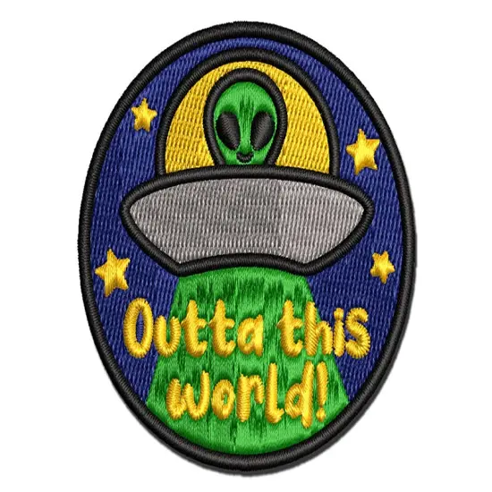 Outta Out of This World Alien Spaceship Multi-Color Embroidered Iron-On or Hook & Loop Patch Applique {1}