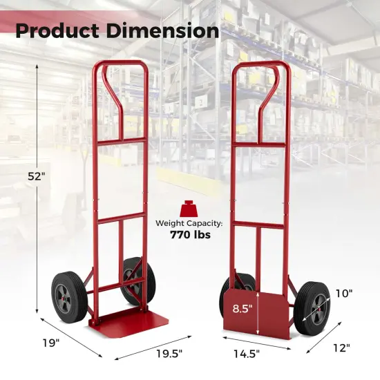 Costway Heavy Duty Hand Truck 660lbs Capacity Trolley Cart withFoldable Nose Plate Black/Red {3}