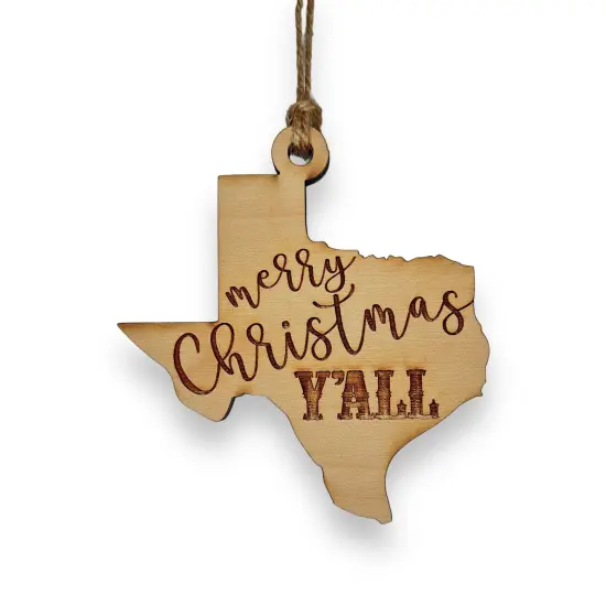 Ornament - Merry Christmas Y'all - Raw Wood 3x3in {6}