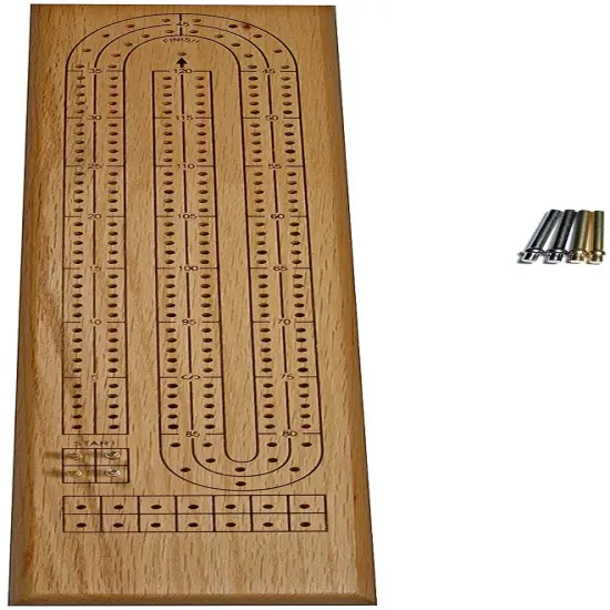 WE Games Classic Cribbage Set - Solid Wood Continuous 2 Track Board with Metal Pegs {8}